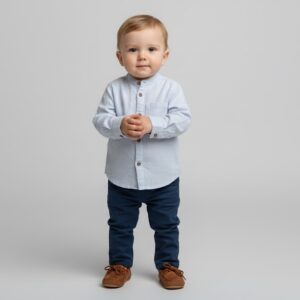 Camisa Bebê Masculina Zara Manga Longa Azul Claro Gola Padre 18-24m