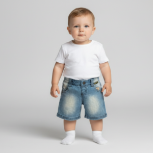 Bermuda Jeans Bebê Lavagem Clara Tigor T. Tigre (6-9 meses)(Detalhe)