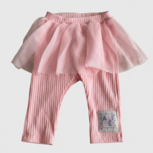 Calça Legging Bebê Menina Animê com Saia Tule Tule Rosa (3-6m)