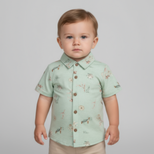 Camisa Infantil Manga Curta Estampada Alakazoo Verde (Tamanho 1)