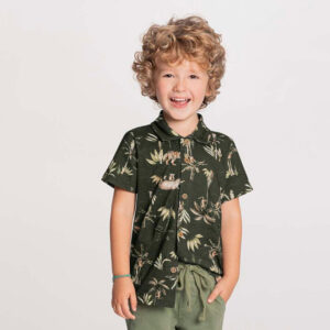 Camisa Infantil Masculina Safari Verde Escuro Alakazoo (Tam 2)