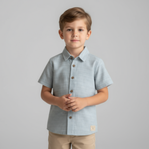 Camisa Social Infantil Manga Curta Listrada Alakazoo Azul Claro (Tam 4)