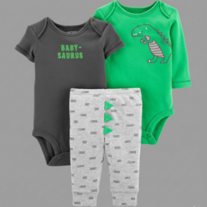 Conjunto Bebê Menino Carter's 3 Peças Dinossauro Verde (2 Bodies + Calça)