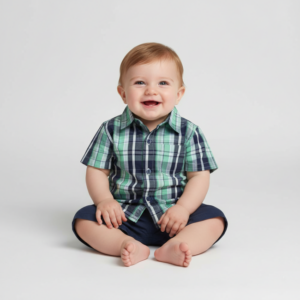Conjunto Infantil Camisa Xadrez e Bermuda Linho Nini & Bambini (Tam P) 0-3m