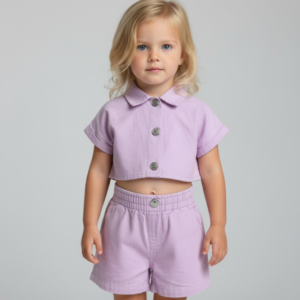 Conjunto Infantil Cropped Camisa e Short Sarja Nini & Bambini Lilás (Tam 3)
