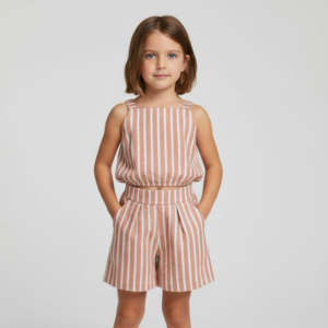 Conjunto Infantil Feminino Blusa e Bermuda Listrada Alakazoo (Tam 4)
