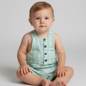 Jardineira Curta Bebê Menino Listrada Nini & Bambini Verde Menta (3 Meses)