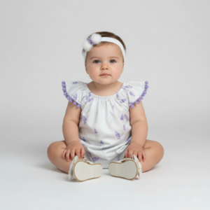 Macacão Curto Banho de Sol Bebê Estampa Lavanda Nini & Bambini (Tam P)