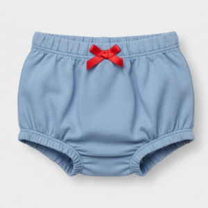 Shorts Tapa Fralda Bebê Momi Azul com Laço Vermelho (3-6 Meses)