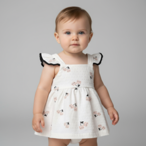 Vestido Bebê Alças Cerejas Malha Nikko Alakazoo Off White (6-9 Meses)
