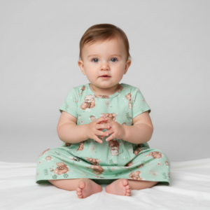 Vestido Bebê Manga Curta Estampa Ursinhos Alakazoo Verde Menta (Tam MB)