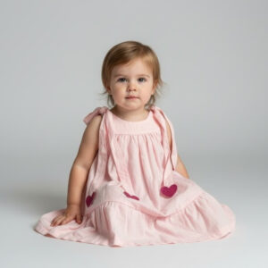 Vestido CINTI Infantil Rosa Claro com Corações Glitter (Tam 2) Giugiuba