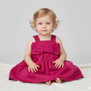 Vestido de Festa Bebê Menina Pink com Laço Gigante Cindi Baby (3-6 Meses)