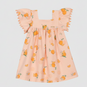 Vestido Infantil Manga Curta Malha Estampa Tangerina Nini & Bambini